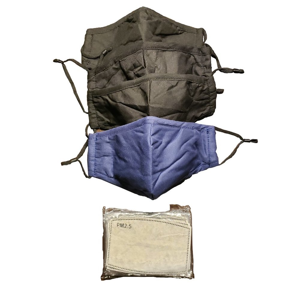 4 Pack Adult Face Masks 1 Blue 3 Black 15pc Filters